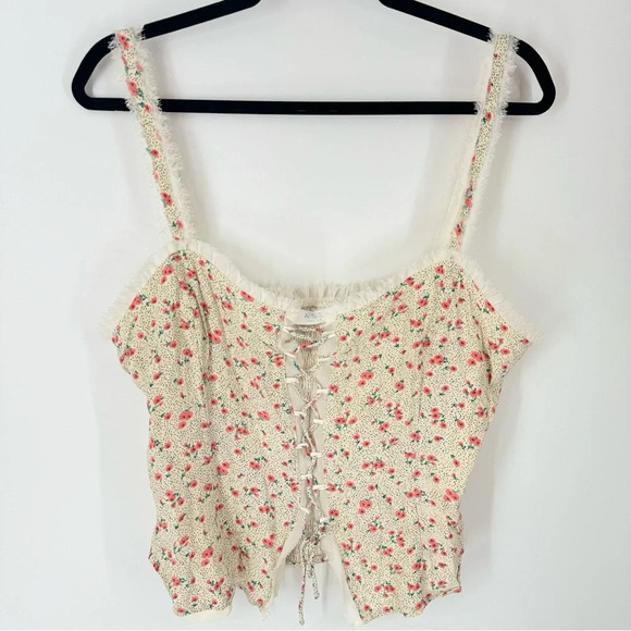 ASTR THE LABEL Polka Dot Floral Feminine Pin Up Lace Up Corset Top - Picture 1 of 5